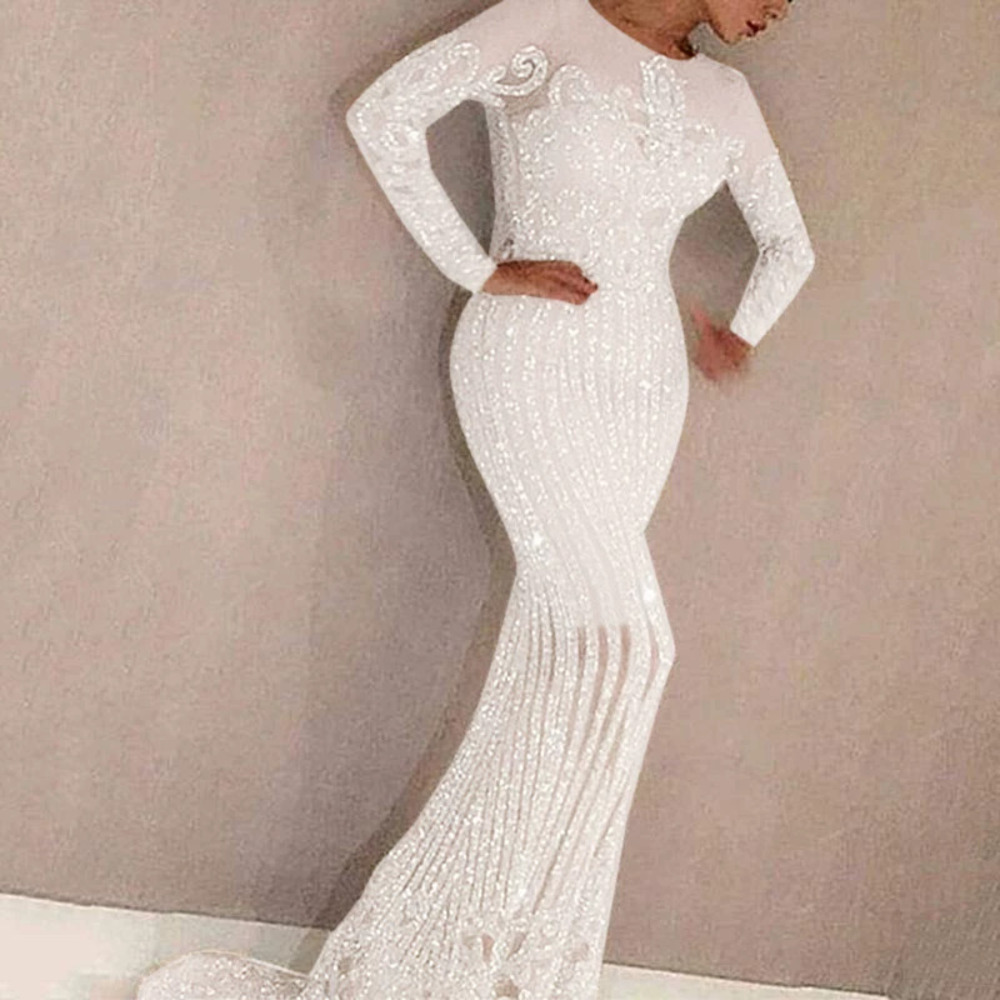 ZARA Women Sexy Long Sleeve Gold Shimmer Train Evening Gown Ball Dress